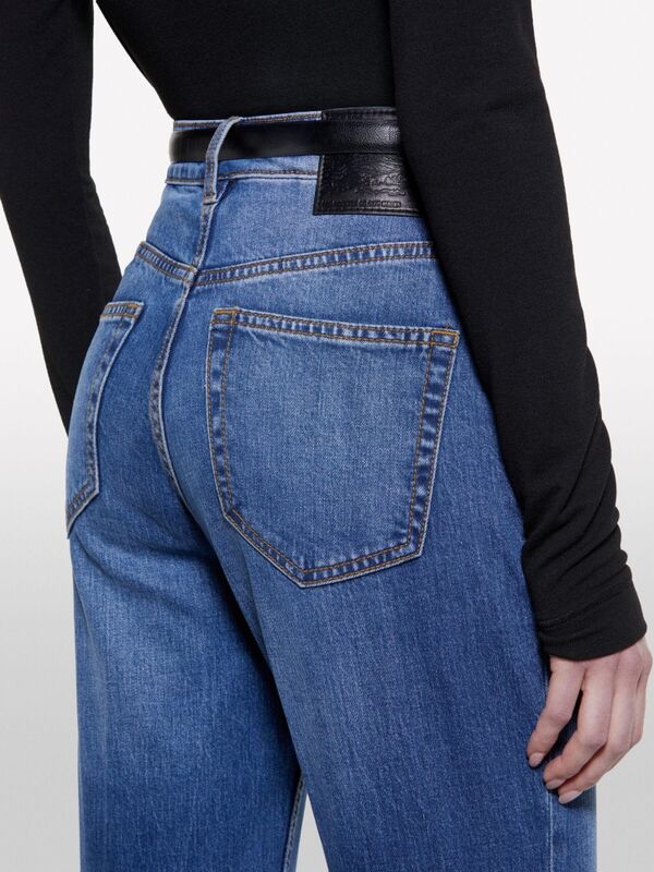 Pamuk Karışımlı Yüksek Bel İspanyol Paça Denim Pantolon Kadın Buz mavisi Denim Pantolon - 325P4MCPLE043