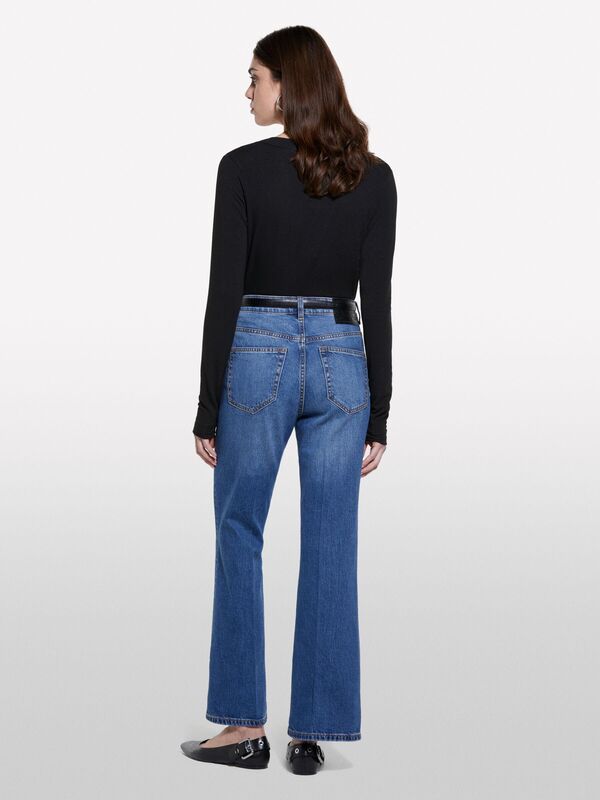 Pamuk Karışımlı Yüksek Bel İspanyol Paça Denim Pantolon Kadın Buz mavisi Denim Pantolon - 325P4MCPLE043