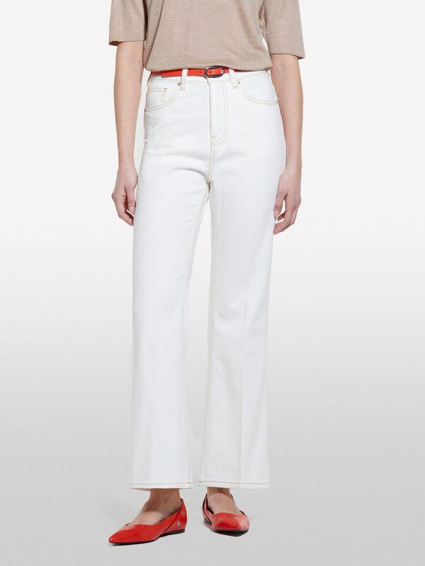 Pamuk Karışımlı Yüksek Bel İspanyol Paça Denim Pantolon Kadın Krem Denim Pantolon - 325P4MCPLE043