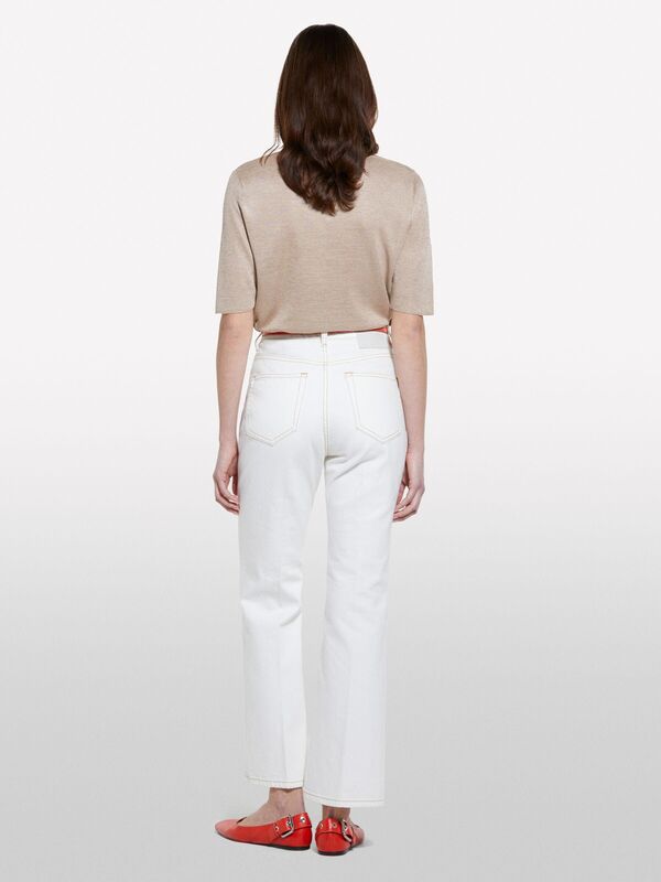 Pamuk Karışımlı Yüksek Bel İspanyol Paça Denim Pantolon Kadın Krem Denim Pantolon - 325P4MCPLE043