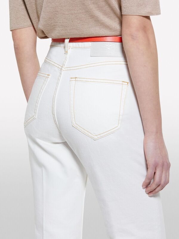 Pamuk Karışımlı Yüksek Bel İspanyol Paça Denim Pantolon Kadın Krem Denim Pantolon - 325P4MCPLE043