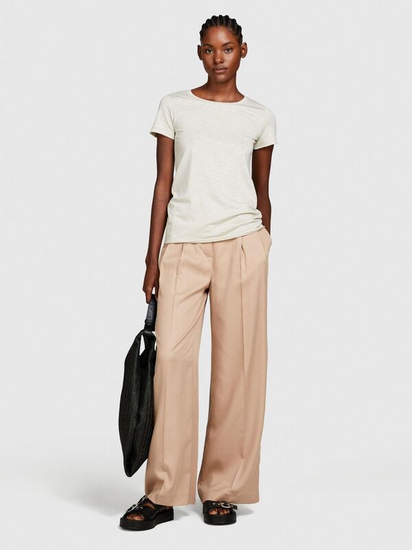 Pamuk Modal Karışımlı Bisiklet Yaka T-Shirt Kadın Bej T-Shirt - 324P3TNHL103L