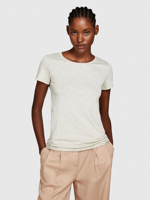 Pamuk Modal Karışımlı Bisiklet Yaka T-Shirt Kadın Bej T-Shirt - 324P3TNHL103L