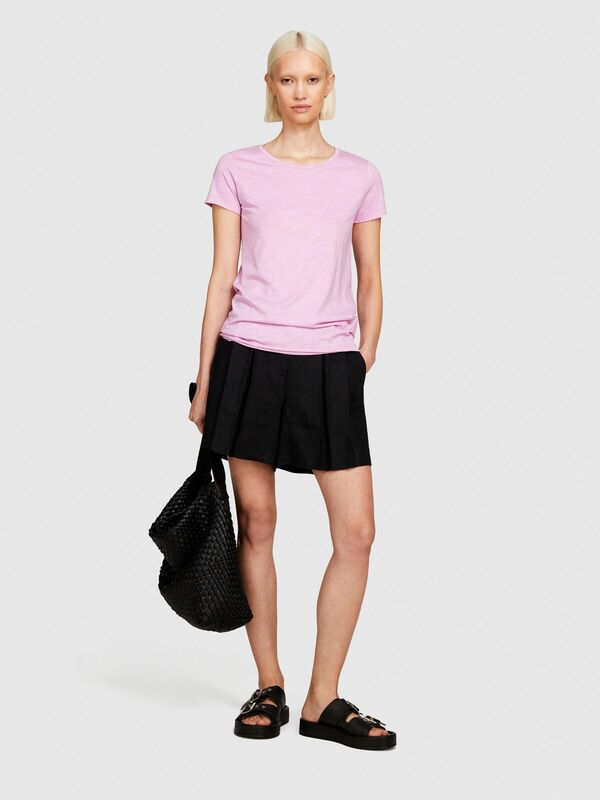 Sisley - Pamuk Modal Karışımlı Bisiklet Yaka T-Shirt Kadın Sarı T-Shirt - 324P3TNHL103L