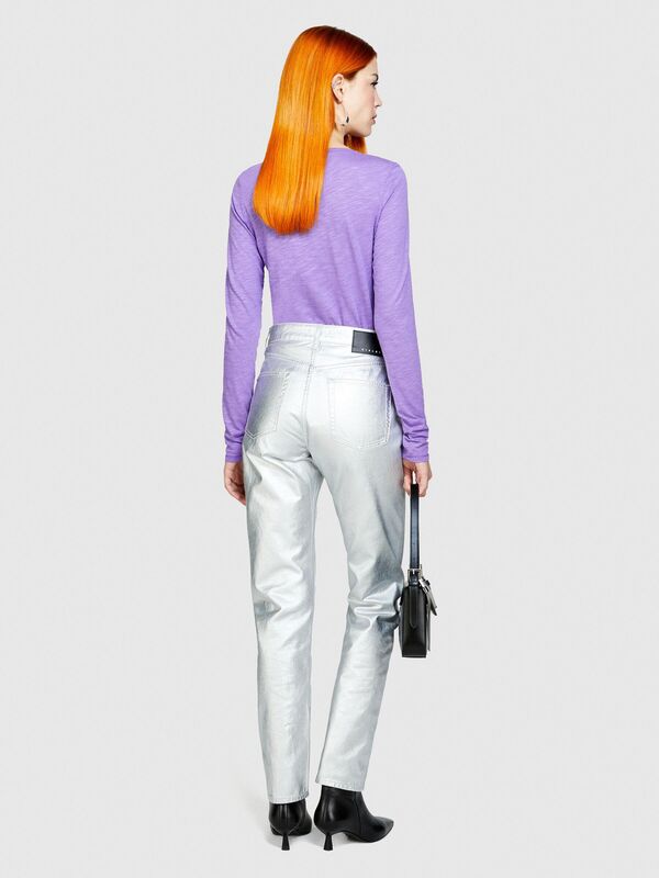 Sisley - Pamuk Modal Karışımlı Bisiklet Yaka Uzun Kollu T-Shirt Kadın 3M1 T-Shirt - 324P3TNHL119S