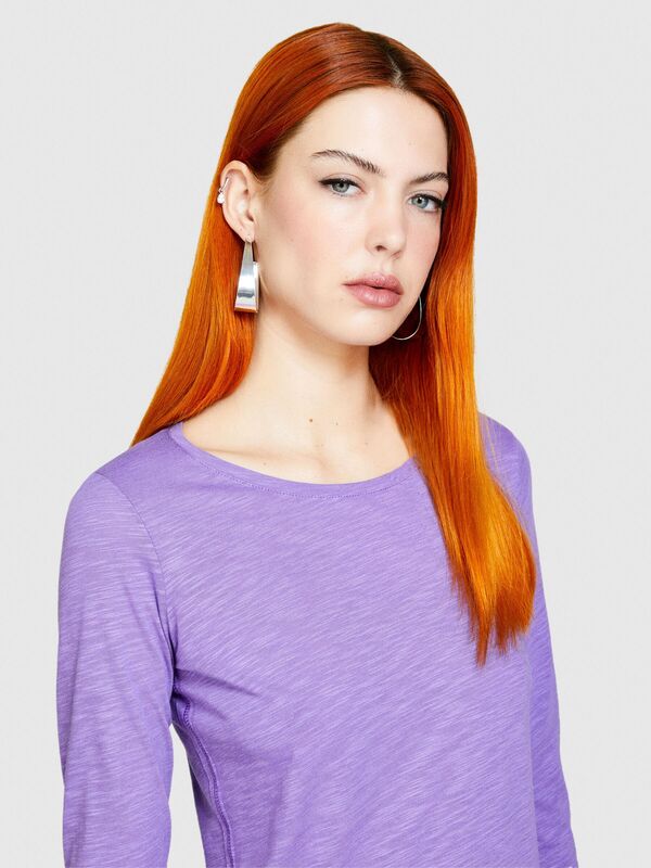 Pamuk Modal Karışımlı Bisiklet Yaka Uzun Kollu T-Shirt Kadın 3M1 T-Shirt - 324P3TNHL119S