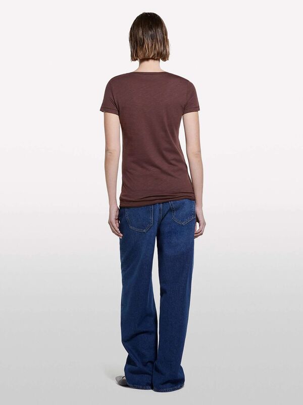Pamuk Modal Karışımlı Normal Kalıp Bisiklet Yaka T-Shirt Kadın kahverengi T-Shirt - 325P3TNHL11A2