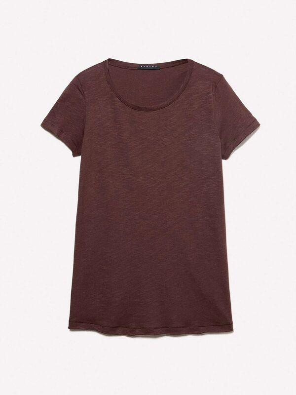 Pamuk Modal Karışımlı Normal Kalıp Bisiklet Yaka T-Shirt Kadın kahverengi T-Shirt - 325P3TNHL11A2