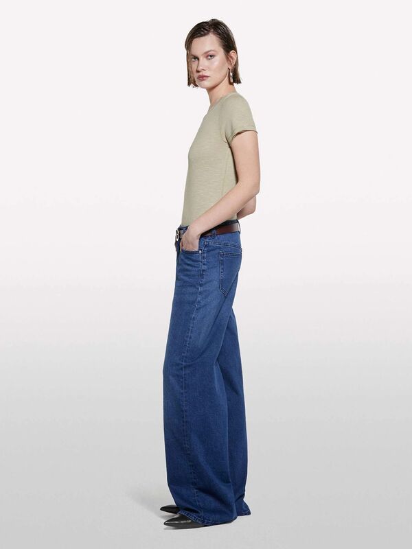 Pamuk Modal Karışımlı Normal Kalıp Bisiklet Yaka T-Shirt Kadın Kum Rengi T-Shirt - 325P3TNHL11A2