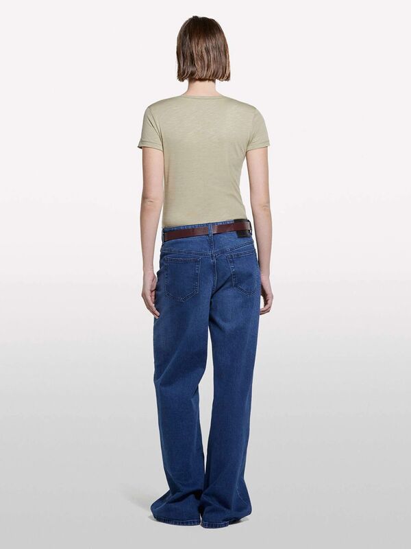 Pamuk Modal Karışımlı Normal Kalıp Bisiklet Yaka T-Shirt Kadın Kum Rengi T-Shirt - 325P3TNHL11A2