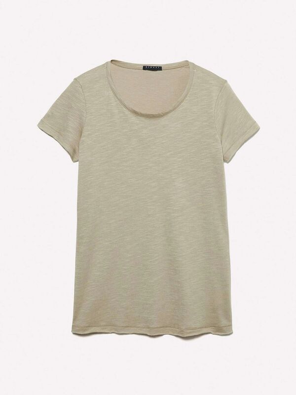 Pamuk Modal Karışımlı Normal Kalıp Bisiklet Yaka T-Shirt Kadın Kum Rengi T-Shirt - 325P3TNHL11A2