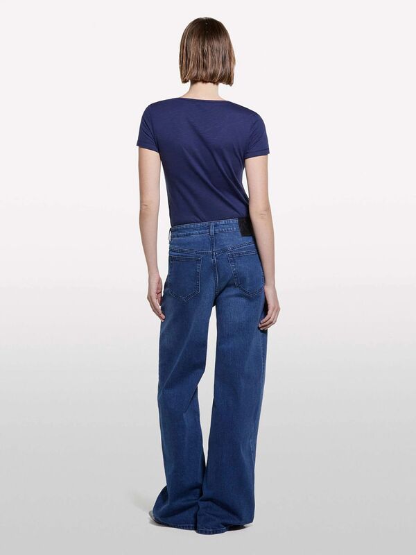 Pamuk Modal Karışımlı Normal Kalıp Bisiklet Yaka T-Shirt Kadın LACİVERT T-Shirt - 325P3TNHL11A2