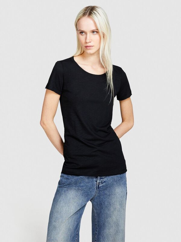 Pamuk Modal Karışımlı Normal Kalıp Bisiklet Yaka T-Shirt Kadın Siyah T-Shirt - 324P3TNHL11A2