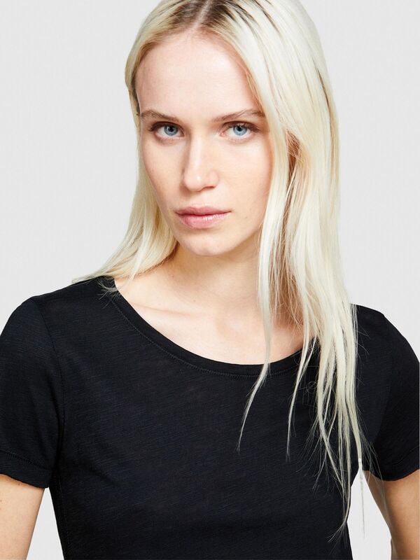 Pamuk Modal Karışımlı Normal Kalıp Bisiklet Yaka T-Shirt Kadın Siyah T-Shirt - 324P3TNHL11A2