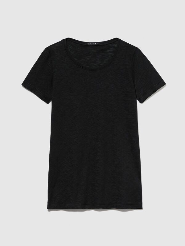 Pamuk Modal Karışımlı Normal Kalıp Bisiklet Yaka T-Shirt Kadın Siyah T-Shirt - 324P3TNHL11A2