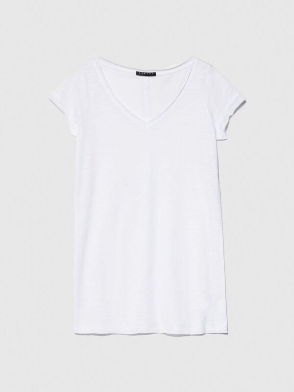 Pamuk Modal Karışımlı Normal Kalıp V Yaka T-Shirt Kadın Beyaz T-Shirt - 324P3TNHL4007