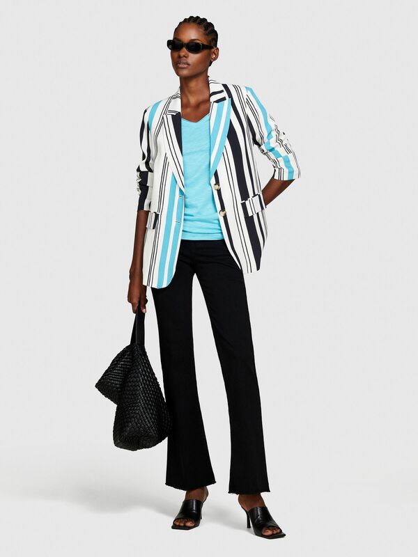 Sisley - Pamuk Modal Karışımlı V Yaka T-Shirt Kadın 2B0 T-Shirt - 324P3TNHL400E