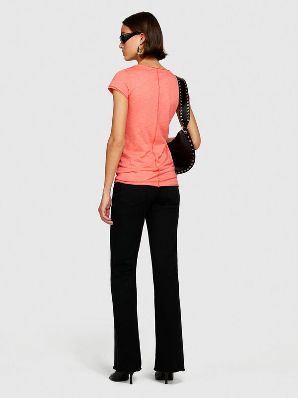 Sisley - Pamuk Modal Karışımlı V Yaka T-Shirt Kadın Düzenlenecek T-Shirt - 324P3TNHL400E