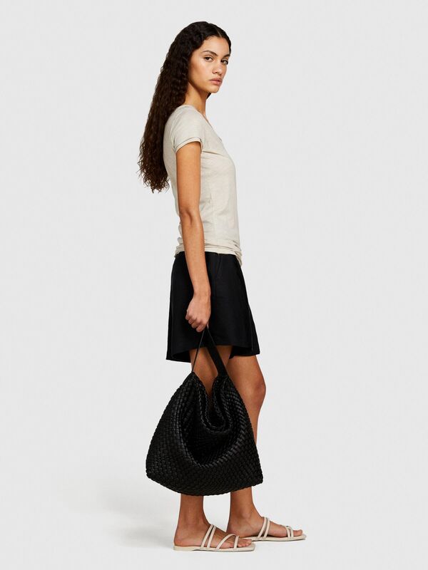 Pamuk Modal Karışımlı V Yaka T-Shirt Kadın Gri T-Shirt - 324P3TNHL400E