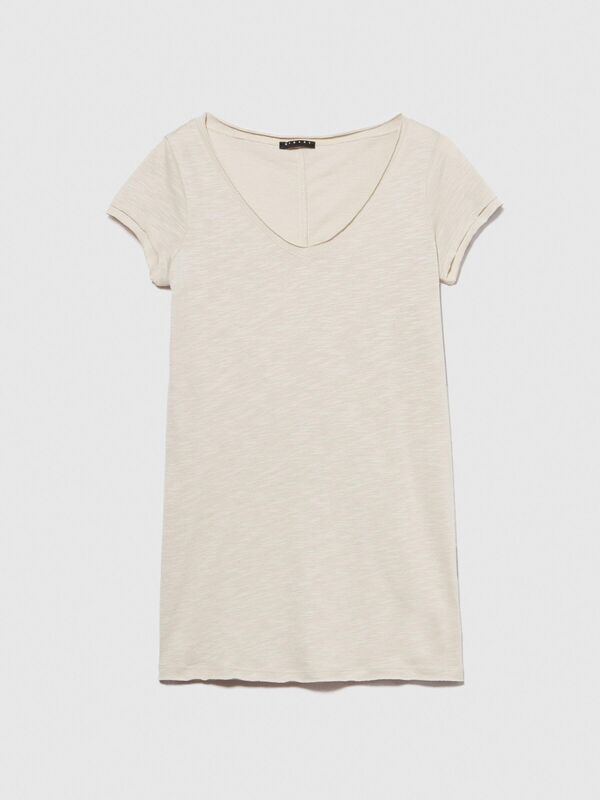 Pamuk Modal Karışımlı V Yaka T-Shirt Kadın Gri T-Shirt - 324P3TNHL400E