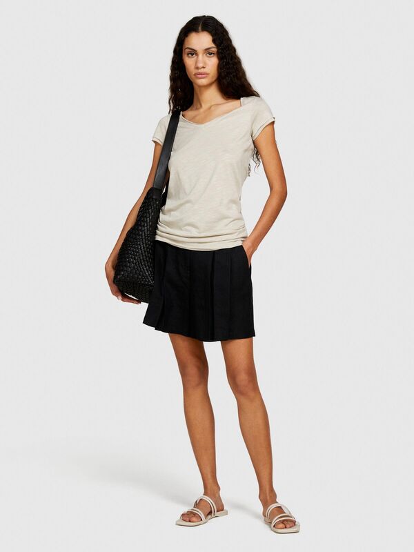 Pamuk Modal Karışımlı V Yaka T-Shirt Kadın Gri T-Shirt - 324P3TNHL400E