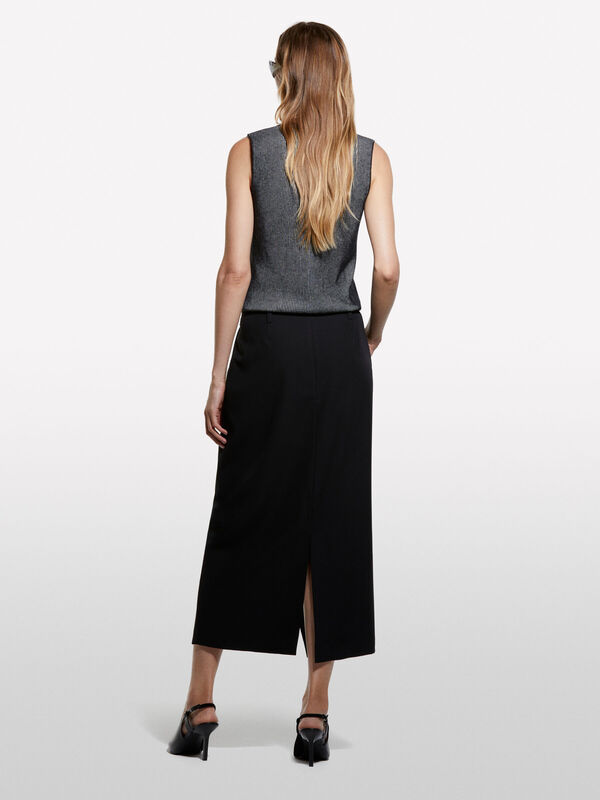 Pamuk ve İpek Karışımlı Bisiklet Yaka Kolsuz Örme Üst Kadın Siyah Kazak - 325A12D6MH00L