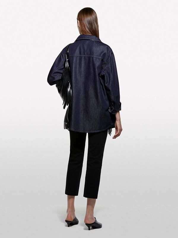 Sisley - Pamuk ve Liyosel Karışımlı Çıtçıtlı Denim Gömlek Kadın Açık Mavi Gömlek - 325A547ZLQ09D