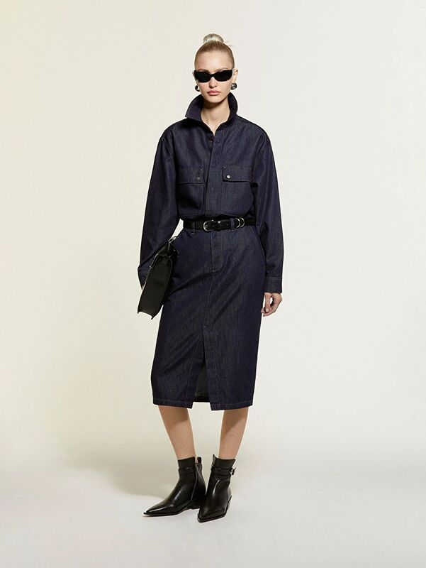 Pamuk ve Liyosel Karışımlı Çıtçıtlı Denim Gömlek Kadın Açık Mavi Gömlek - 325A547ZLQ09D