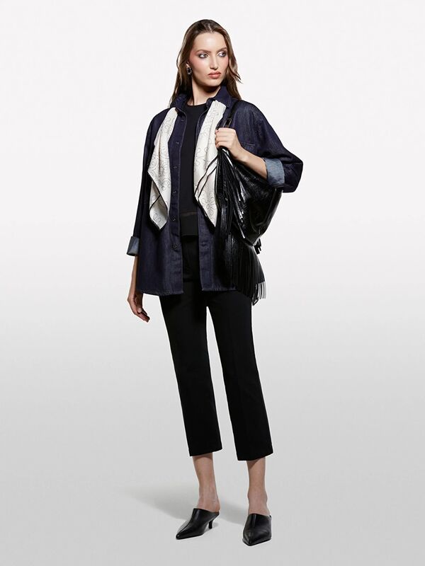 Pamuk ve Liyosel Karışımlı Çıtçıtlı Denim Gömlek Kadın Açık Mavi Gömlek - 325A547ZLQ09D