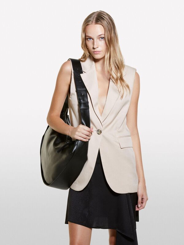 Pamuk ve Liyosel Karışımlı Tek Düğmeli Kapaklı Cepli Yelek Kadın Pudra Yelek - 324A2TKDLJ00M