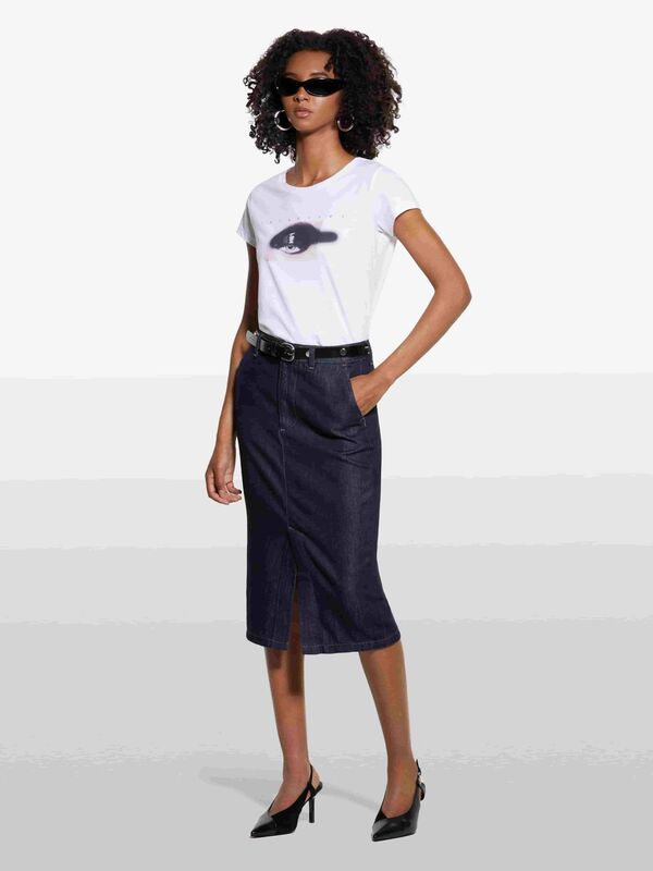 Sisley - Pamuk ve Liyosel Karışımlı Yüksek Bel Midi Denim Etek Kadın Açık Mavi Etek - 325A447ZL002U