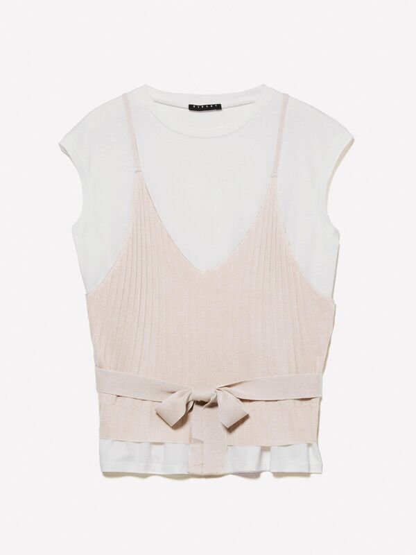 Pamuk ve Modal Karışımlı İki Parça Görünümlü T-Shirt Kadın Mavi T-Shirt - 324A3UNZL105V