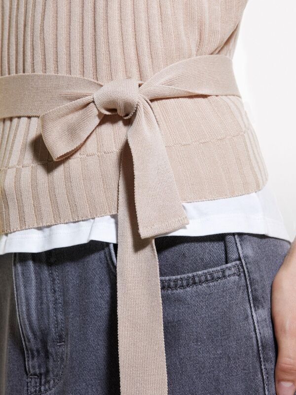 Sisley - Pamuk ve Modal Karışımlı İki Parça Görünümlü T-Shirt Kadın Mavi T-Shirt - 324A3UNZL105V