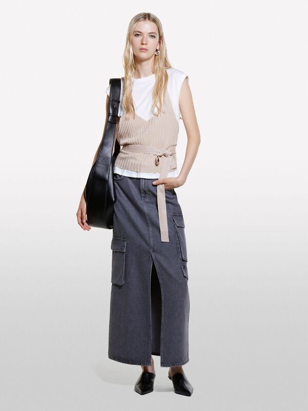 Pamuk ve Modal Karışımlı İki Parça Görünümlü T-Shirt Kadın Mavi T-Shirt - 324A3UNZL105V