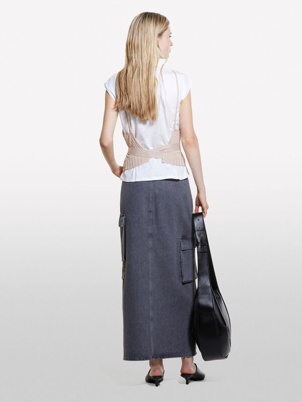 Pamuk ve Modal Karışımlı İki Parça Görünümlü T-Shirt Kadın Mavi T-Shirt - 324A3UNZL105V