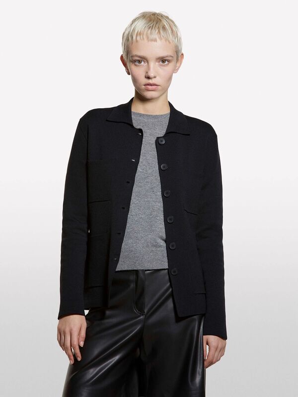 Pamuk ve Viskoz Karışımlı Düğmeli Polo Yaka Hırka Kadın Siyah Hırka - 325A119HM500R