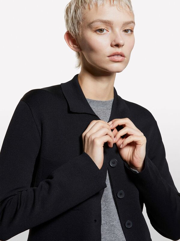 Pamuk ve Viskoz Karışımlı Düğmeli Polo Yaka Hırka Kadın Siyah Hırka - 325A119HM500R