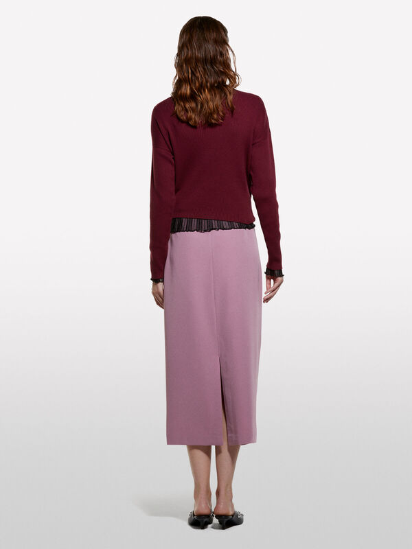 Pamuk ve Yün Karışımlı Ribanalı Kayık Yaka Kazak Kadın Bordo Kazak - 325A1KHTL106J