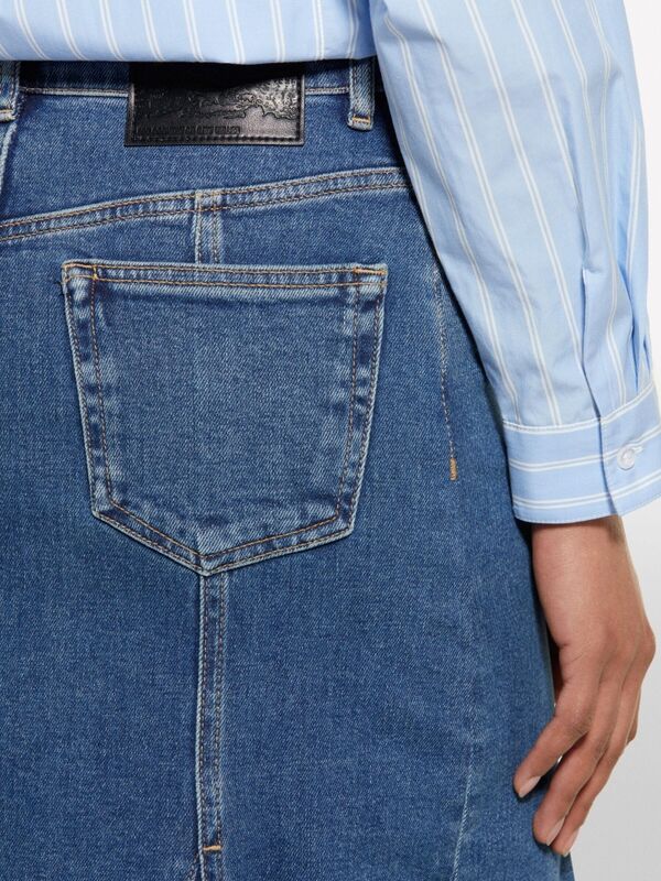 Pamuklu Düğmeli Kloş Yüksek Bel Midi Denim Etek Kadın Buz mavisi Denim Etek - 325P41GTL002N