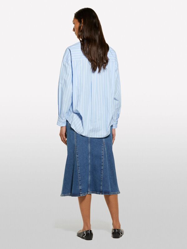 Pamuklu Düğmeli Kloş Yüksek Bel Midi Denim Etek Kadın Buz mavisi Denim Etek - 325P41GTL002N