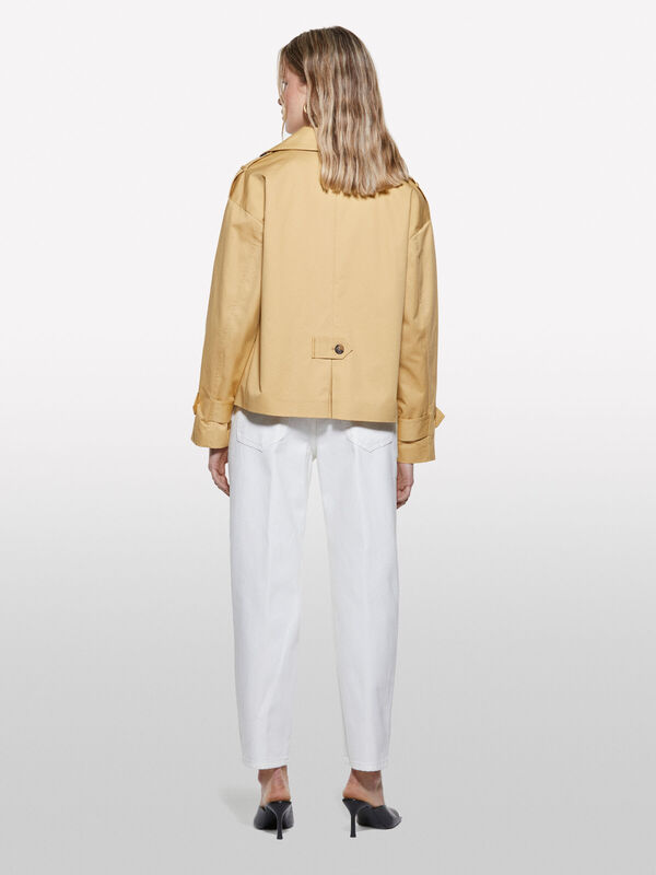 Pamuklu Kruvaze Kısa Trençkot Kadın Sarı Trençkot - 325P227YLN05Q