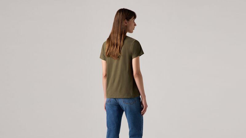 PERFECT VNECK OLIVE NIGHT COTTON Kadın Yeşil T-Shirt - 85341