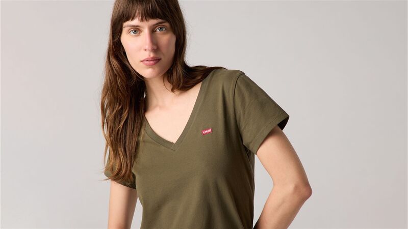 PERFECT VNECK OLIVE NIGHT COTTON Kadın Yeşil T-Shirt - 85341