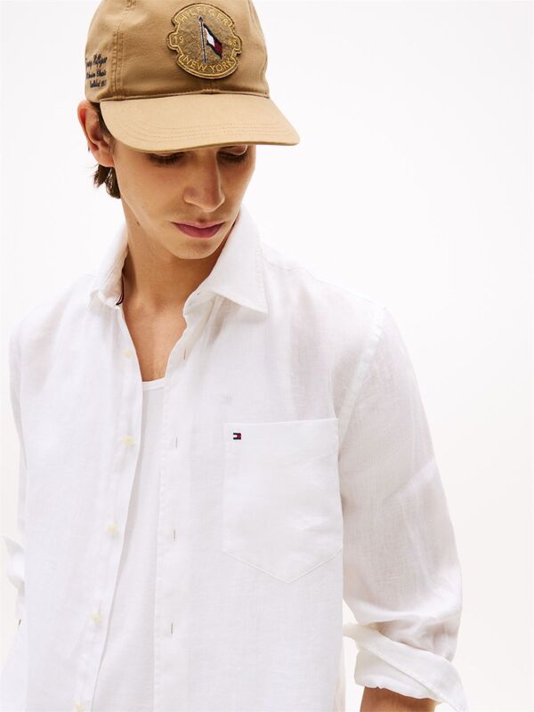 Tommy Hilfiger - PIECE DYE LINEN RF SHIRT Erkek Beyaz Gömlek - MW0MW39425