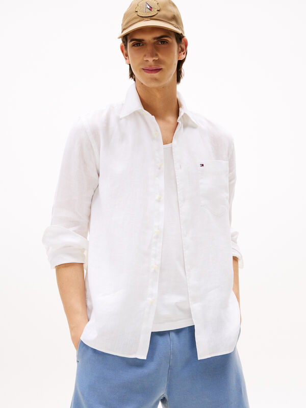 Tommy Hilfiger - PIECE DYE LINEN RF SHIRT Erkek Beyaz Gömlek - MW0MW39425