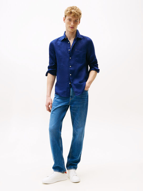 PIECE DYE LINEN RF SHIRT Erkek Mavi Gömlek - MW0MW39425 PIECE DYE LINEN RF SHIRT Erkek Mavi Gömlek - MW0MW39425