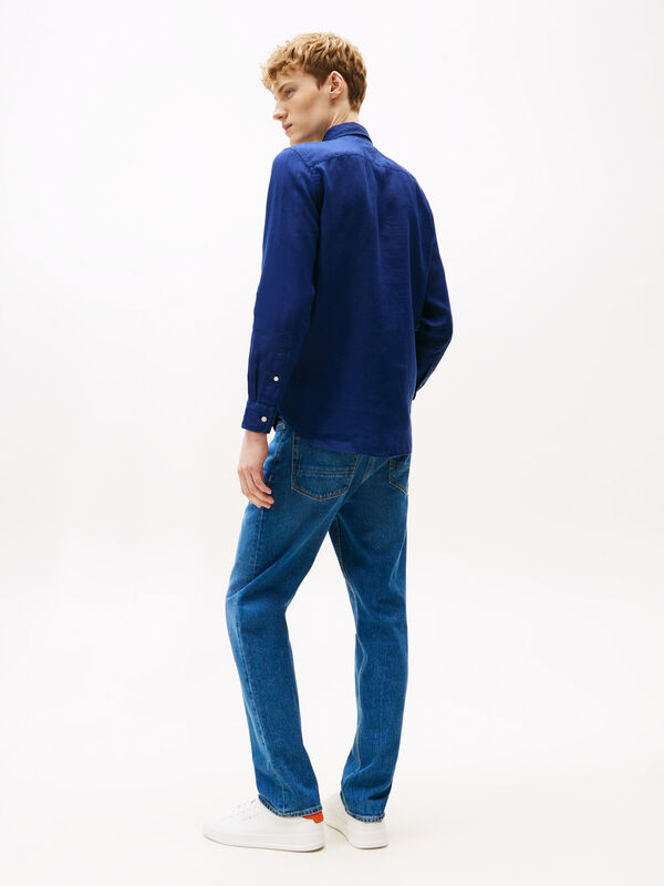 PIECE DYE LINEN RF SHIRT Erkek Mavi Gömlek - MW0MW39425 PIECE DYE LINEN RF SHIRT Erkek Mavi Gömlek - MW0MW39425