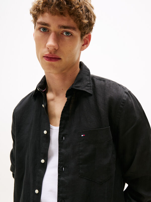 Tommy Hilfiger - PIECE DYE LINEN RF SHIRT Erkek Siyah Gömlek - MW0MW39425 Tommy Hilfiger - PIECE DYE LINEN RF SHIRT Erkek Siyah Gömlek - MW0MW39425