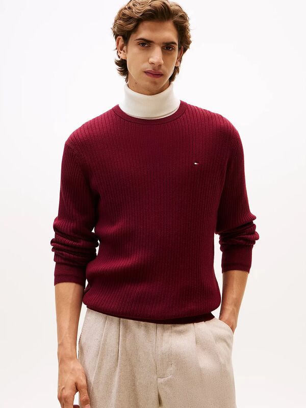 Tommy Hilfiger - PIMA CTN CASH STRUCTURE CREW Erkek Mor Kazak - MW0MW40449