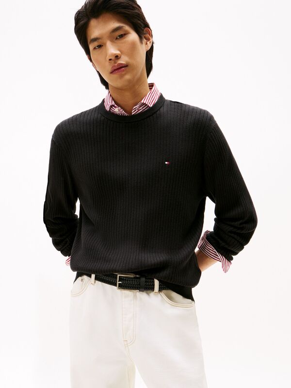 Tommy Hilfiger - PIMA CTN CASH STRUCTURE CREW Erkek Siyah Kazak - MW0MW40449